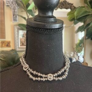 Macy's Silver Crystal Beaded Necklace Choker